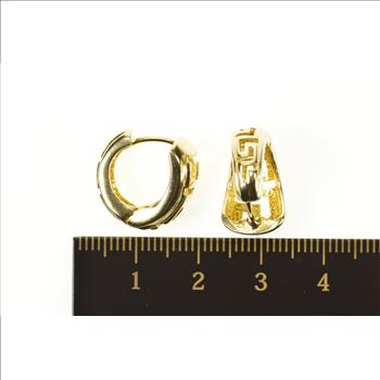 14K Greek Wave Key Pattern Huggies Hoop Statement Yellow Gold Earrings