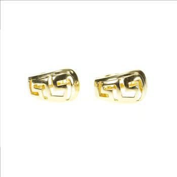 14K Greek Wave Key Pattern Huggies Hoop Statement Yellow Gold Earrings