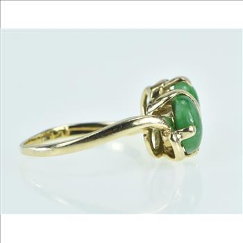 14K Green Jade Pear Cabochon Bypass Yellow Gold Ring, Size 8.25