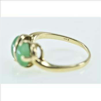14K Green Jade Pear Cabochon Bypass Yellow Gold Ring, Size 8.25