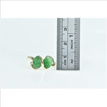 14K Green Jade Pear Cabochon Bypass Yellow Gold Ring, Size 8.25