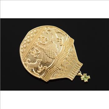 14K Green Peridot Ornate Hot Air Balloon Yellow Gold Charm/Pendant