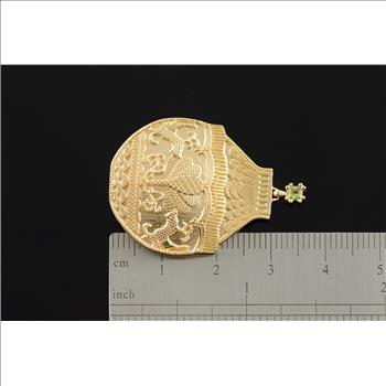 14K Green Peridot Ornate Hot Air Balloon Yellow Gold Charm/Pendant