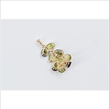 14K Green Tourmaline Peridot Diamond Cluster Yellow Gold Pendant