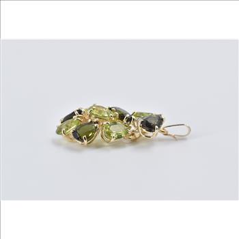 14K Green Tourmaline Peridot Diamond Cluster Yellow Gold Pendant