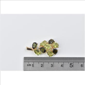 14K Green Tourmaline Peridot Diamond Cluster Yellow Gold Pendant