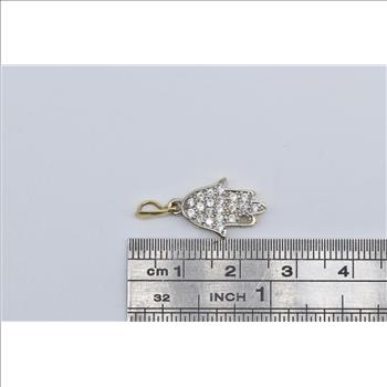 14K Hamsa Pave Cubic Zirconia Encrusted Yellow Gold Pendant