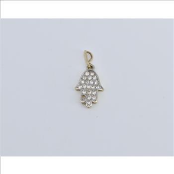 14K Hamsa Pave Cubic Zirconia Encrusted Yellow Gold Pendant