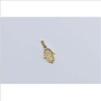 14K Hamsa Pave Cubic Zirconia Encrusted Yellow Gold Pendant