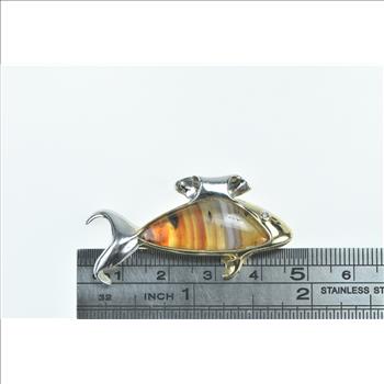 14K Handmade Designer Agate Diamond Eyed Fish Yellow Gold Pendant