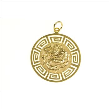 14K Happiness Chinese Character Dragon Medallion Yellow Gold Charm/Pendant