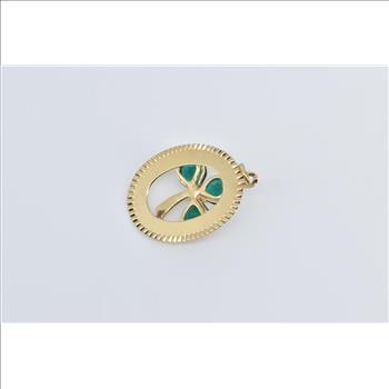 14K Happy Birthday Syn. Emerald Clover Vintage Yellow Gold Charm/Pendant