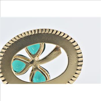 14K Happy Birthday Syn. Emerald Clover Vintage Yellow Gold Charm/Pendant