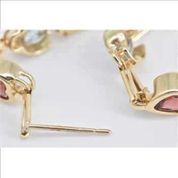 14K Heart Garnet Topaz Amethyst Tiered Dangle Yellow Gold Earrings