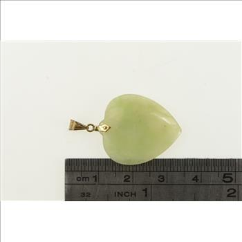 14K Heart Jade Vintage Love Symbol Carved Stone Yellow Gold Pendant
