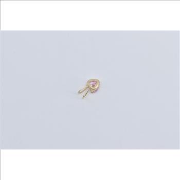 14K Heart Pink Cubic Zirconia Solitaire Vintage Yellow Gold Pendant