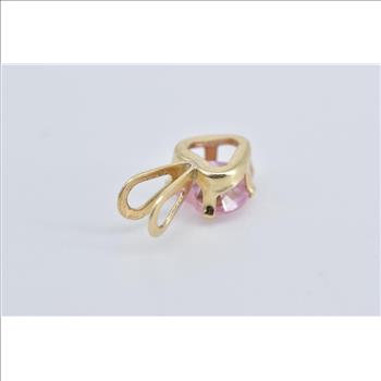 14K Heart Pink Cubic Zirconia Solitaire Vintage Yellow Gold Pendant