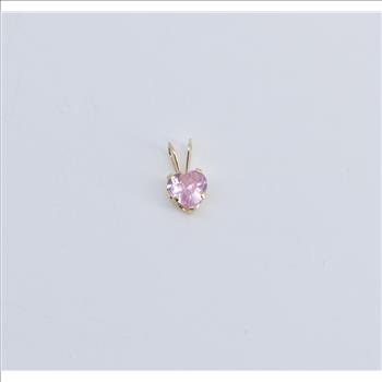 14K Heart Pink Cubic Zirconia Solitaire Vintage Yellow Gold Pendant