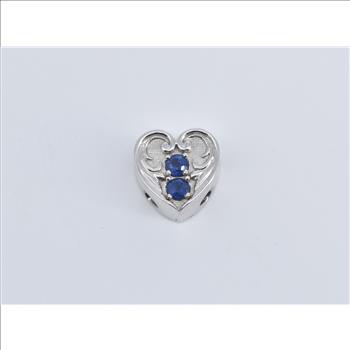 14K Heart Sapphire Ornate Love Slide Bracelet White Gold Charm/Pendant
