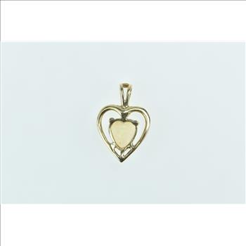 14K Heart Syn Opal Love Symbol Vintage Valentine Yellow Gold Pendant