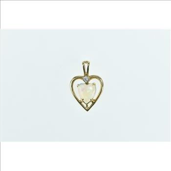 14K Heart Syn Opal Love Symbol Vintage Valentine Yellow Gold Pendant