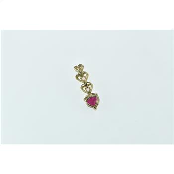 14K Heart Syn. Ruby Pink Topaz Diamond Drop Yellow Gold Pendant