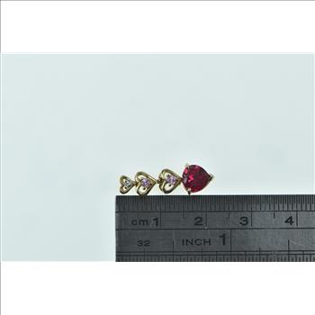 14K Heart Syn. Ruby Pink Topaz Diamond Drop Yellow Gold Pendant