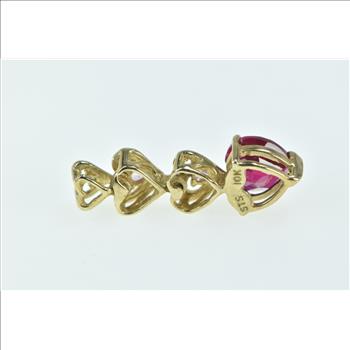 14K Heart Syn. Ruby Pink Topaz Diamond Drop Yellow Gold Pendant