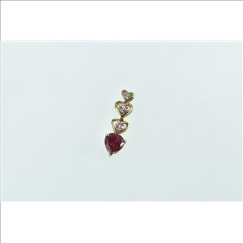 14K Heart Syn. Ruby Pink Topaz Diamond Drop Yellow Gold Pendant