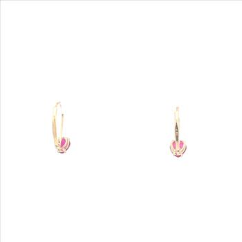 14K Heart Syn. Ruby Solitaire Dangle Yellow Gold Earrings
