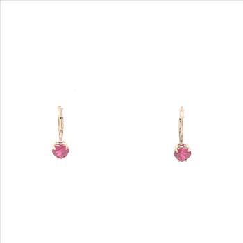 14K Heart Syn. Ruby Solitaire Dangle Yellow Gold Earrings