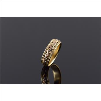 14K Heavy 7.1mm Woven Rope Tri Color Wedding Band Men's Yellow Gold Ring, Size 9.75