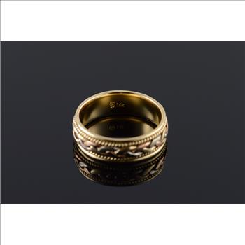 14K Heavy 7.1mm Woven Rope Tri Color Wedding Band Men's Yellow Gold Ring, Size 9.75
