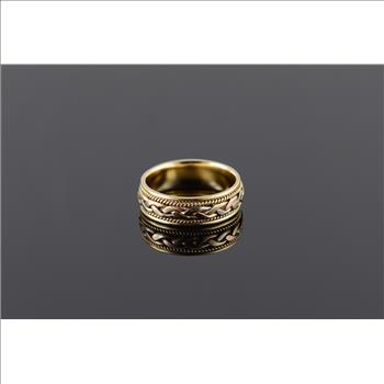 14K Heavy 7.1mm Woven Rope Tri Color Wedding Band Men's Yellow Gold Ring, Size 9.75