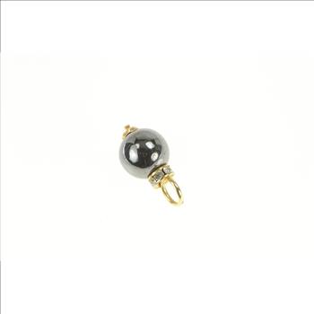14K Hematite Sphere Ball Rhinestone Slide Yellow Gold Charm/Pendant
