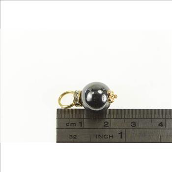 14K Hematite Sphere Ball Rhinestone Slide Yellow Gold Charm/Pendant