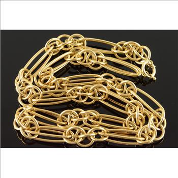 14K Hollow Loose Link Statement Yellow Gold Necklace 26