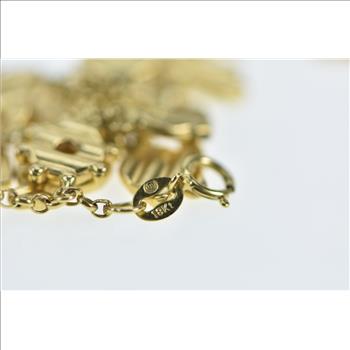 14K HW Burdick Heart Clover Butterfly Charm Yellow Gold Bracelet 7.5