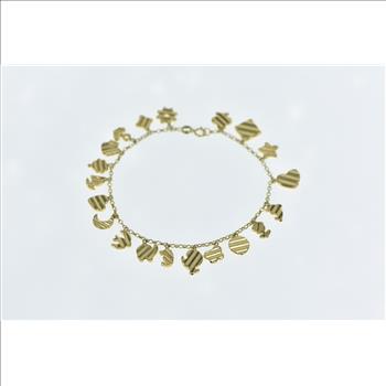 14K HW Burdick Heart Clover Butterfly Charm Yellow Gold Bracelet 7.5