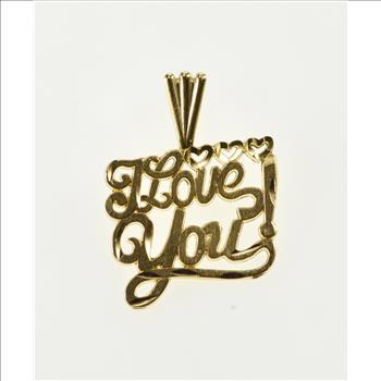 14K I Love You Cursive Heart Accent Sweetheart Yellow Gold Charm/Pendant