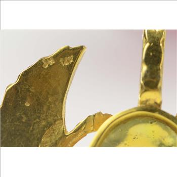 14K Iridescent Glass Scarab Egyptian Life Symbol Yellow Gold Pendant