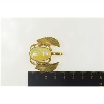 14K Iridescent Glass Scarab Egyptian Life Symbol Yellow Gold Pendant