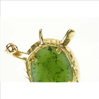 14K Jade Cabochon Turtle Tortoise Ornate Retro Yellow Gold Pin/Brooch