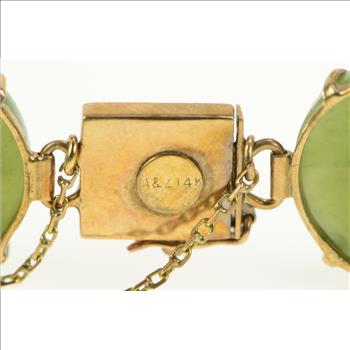 14K Jade Chinese Symbol Happiness Fortune Yellow Gold Bracelet 6.75