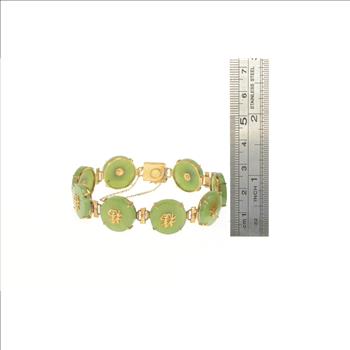 14K Jade Chinese Symbol Happiness Fortune Yellow Gold Bracelet 6.75