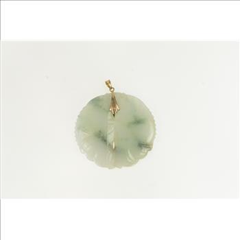 14K Jadeite Pisces Astrology Sign Medallion Yellow Gold Pendant