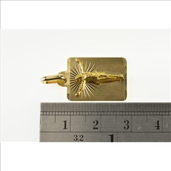 14K Jesus Christ Crucified Rectangular Yellow Gold Charm/Pendant