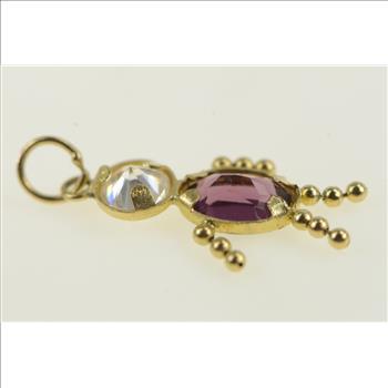 14K July Birthstone Baby Simulated Ruby Vintage Yellow Gold Charm/Pendant