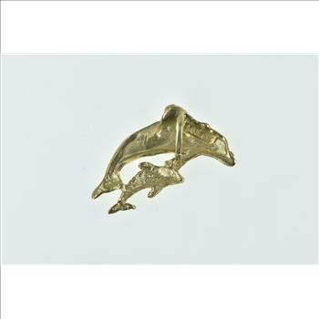 14K Jumping Dolphin Symbol Ocean Animal Yellow Gold Charm/Pendant