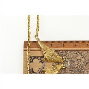 14K Kamm Gallery Diamond 3D Horse Chain Yellow Gold Necklace 20.5
